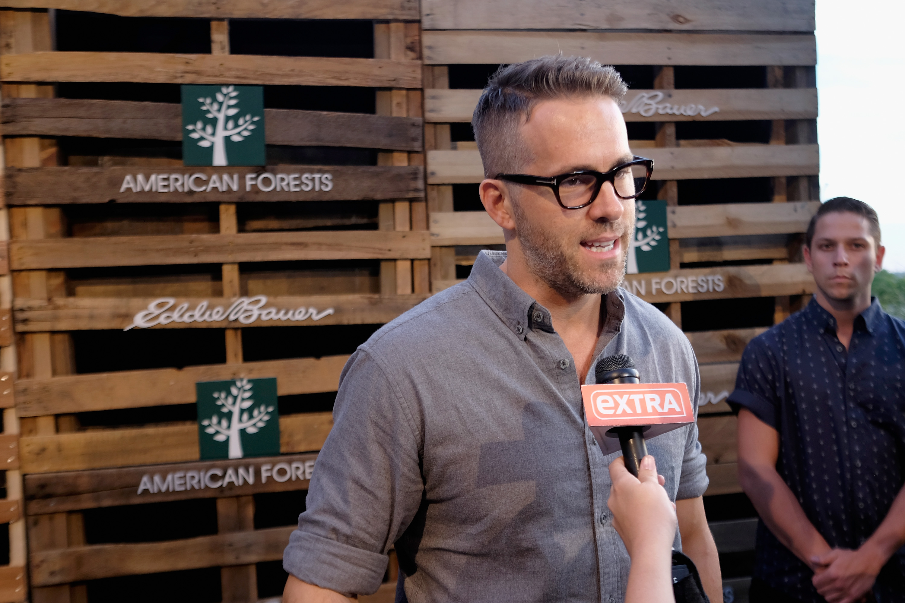 Ryan Reynolds speaking during the One Tree Initiative celebration with Eddie Bauer and American Forests in New York City on August 30, 2016 | Source: Getty Images