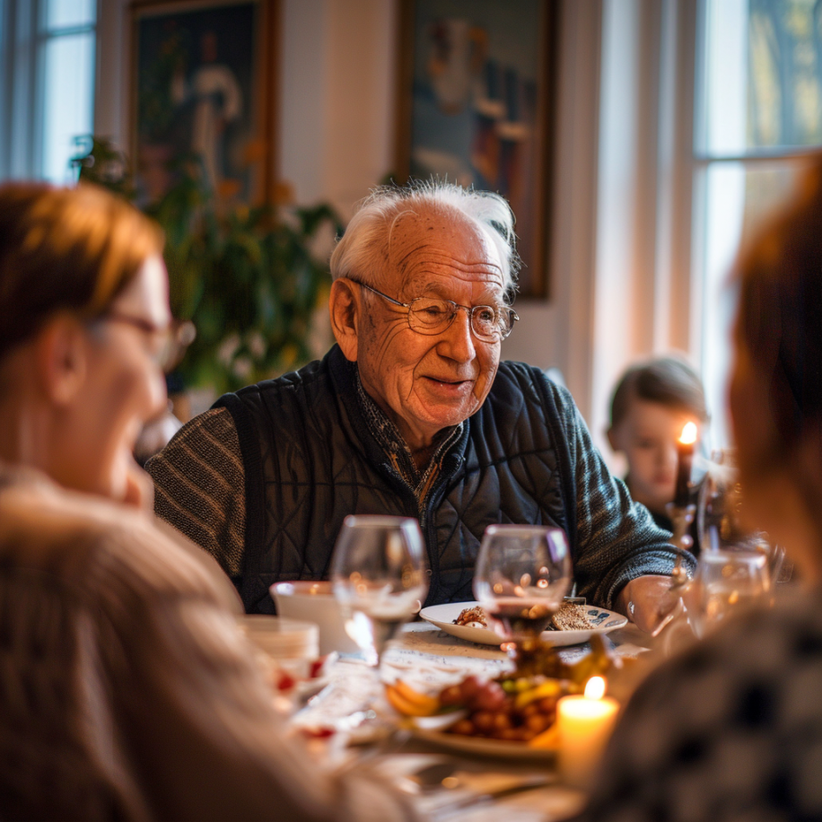 A grandfather having dinner with his family | Source: Midjourney