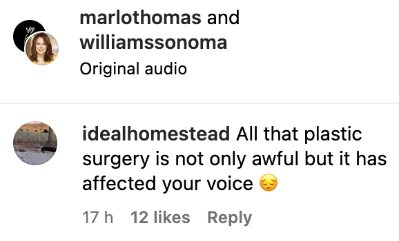 A fan's comment on Marlo Thomas' Mother's Day post on April 25, 2023 | Source: Instagram/marlothomas