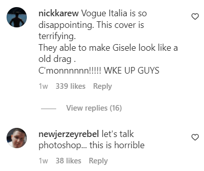 Comments from Vogue Italia cover of Gisele Bündchen | Source: Instagram.com/Vogueitalia