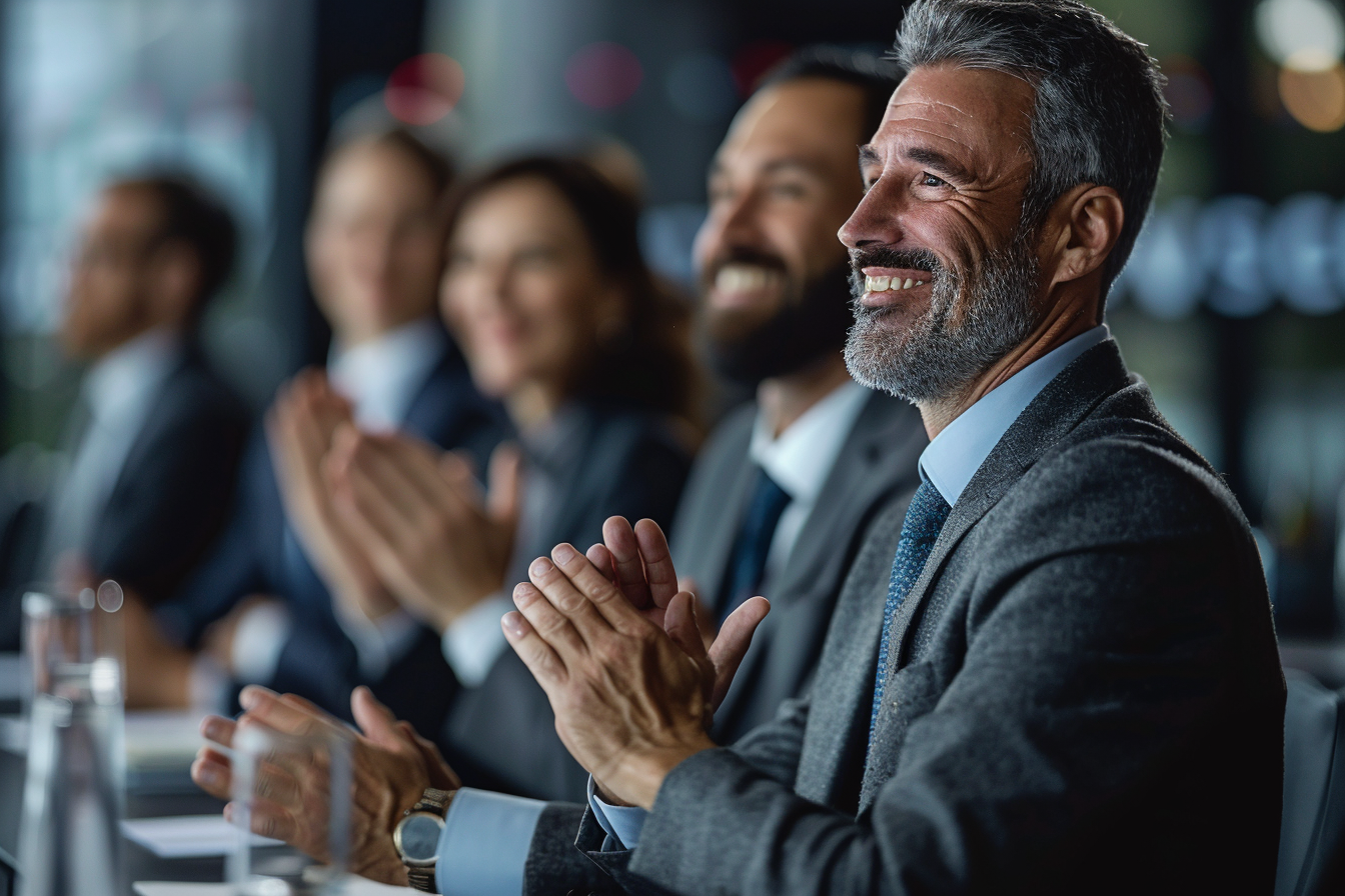 People clapping their hands in an office meaning | Source: Midjourney