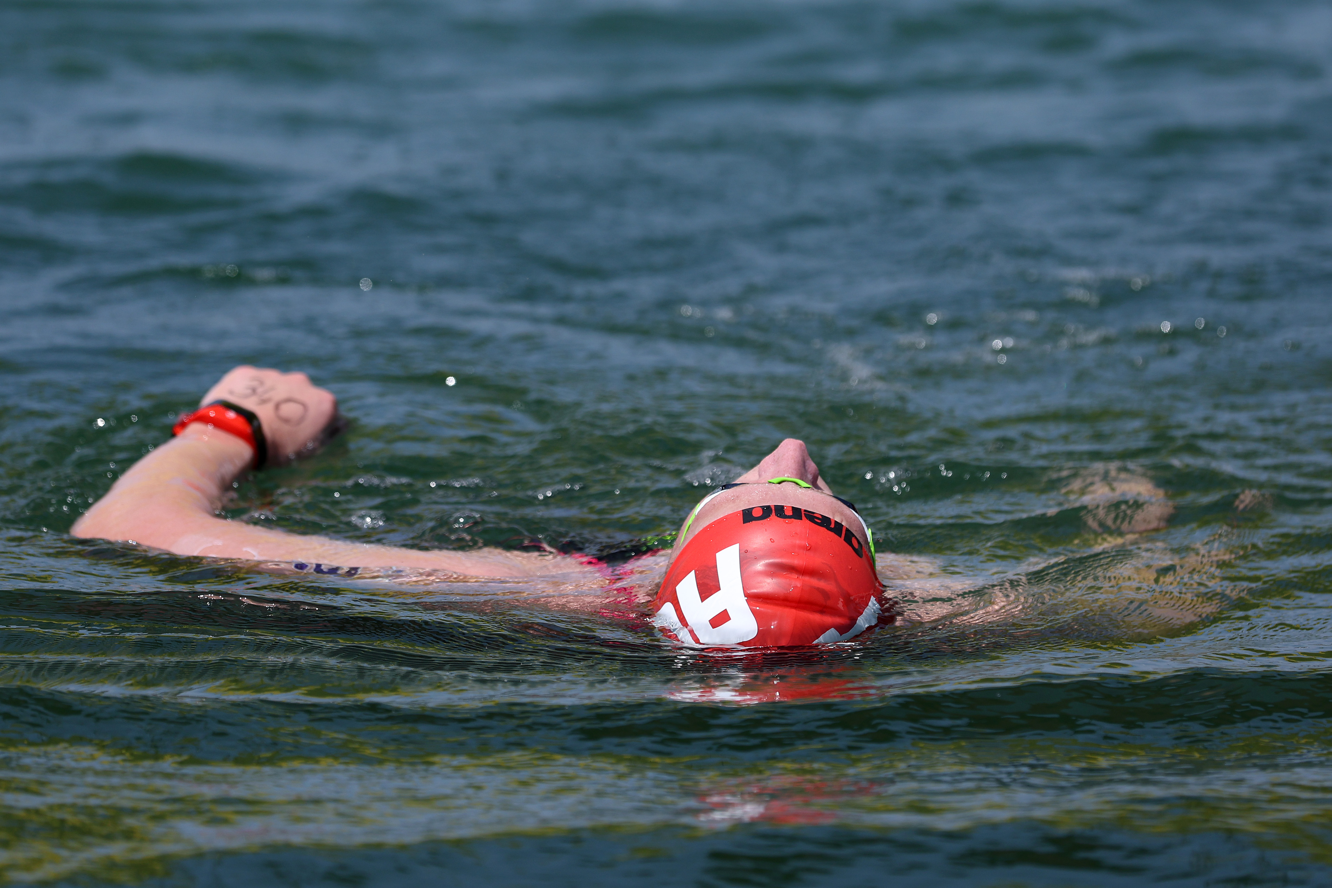 Jan Hercog reacts after the Open Water Men's 10km at the Budapest 2022 FINA World Championships in Budapest, Hungary, on June 29, 2022 | Source: Getty Images