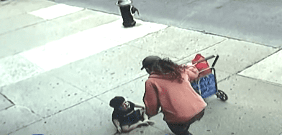 Surveillance video from a Bronx store shows a woman helping Jose Garcia. | Photo: YouTube/CBS New York
