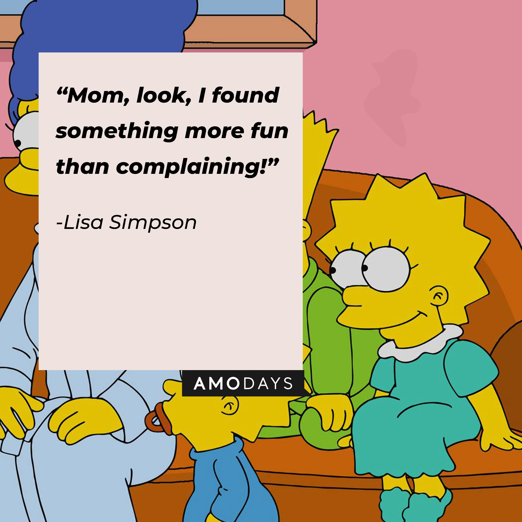 Lisa Simpson, with her quote: “Mom, look, I found something more fun than complaining!” | Source: facebook.com/TheSimpsons
