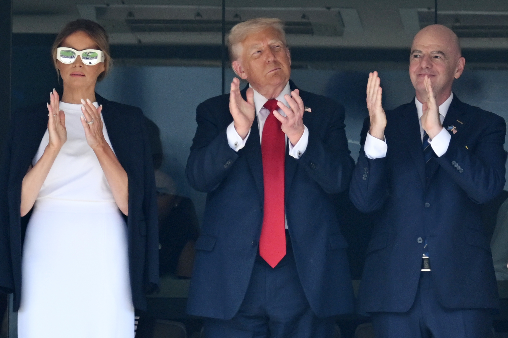 First Lady Melania Trump, President Donald Trump, and FIFA President Gianni Infantino during the FIFA Club World Cup final on July 13, 2025. | Source: Getty Images