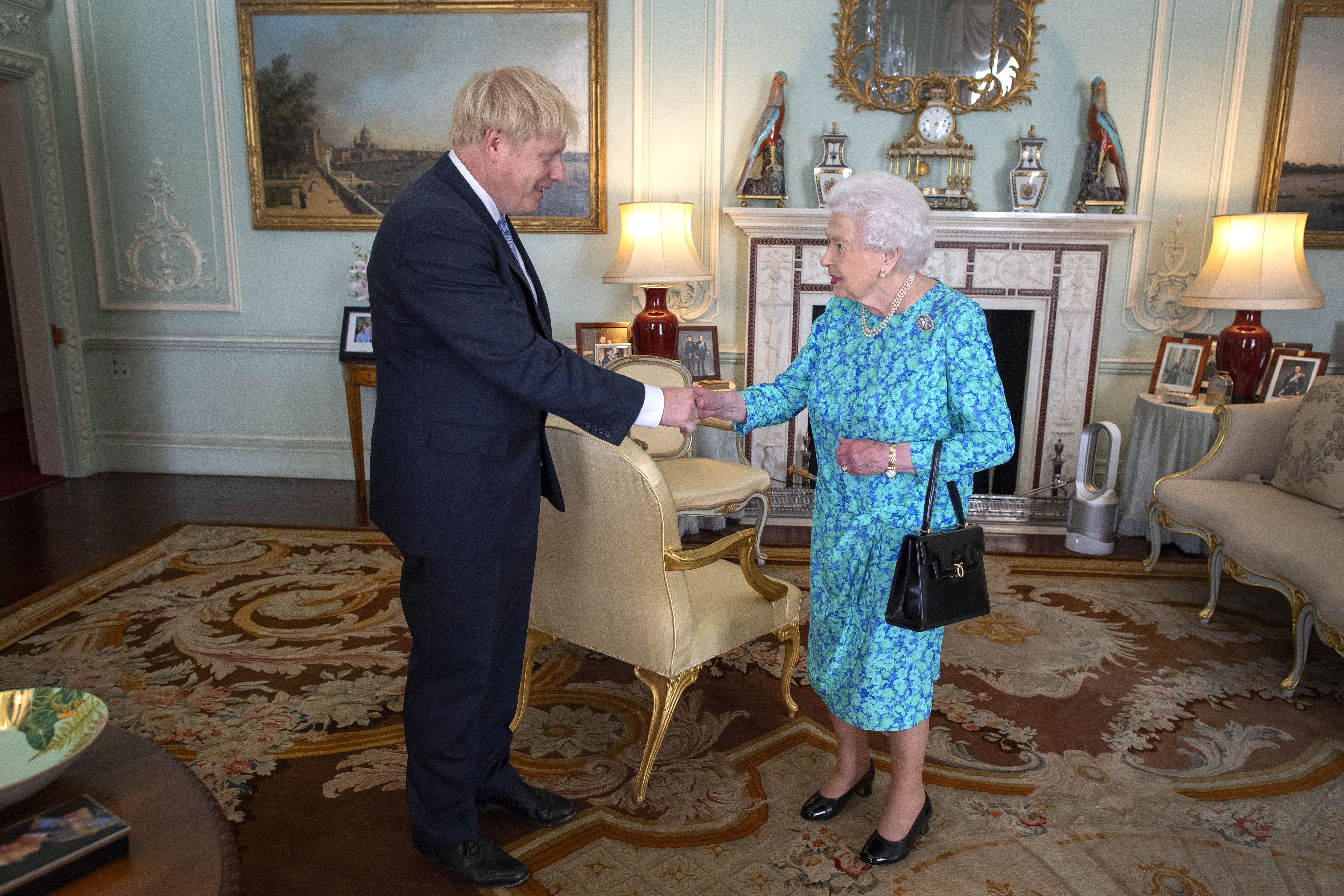 UK Prime Minister Boris Johnson Stands during Weekly Audience with the
