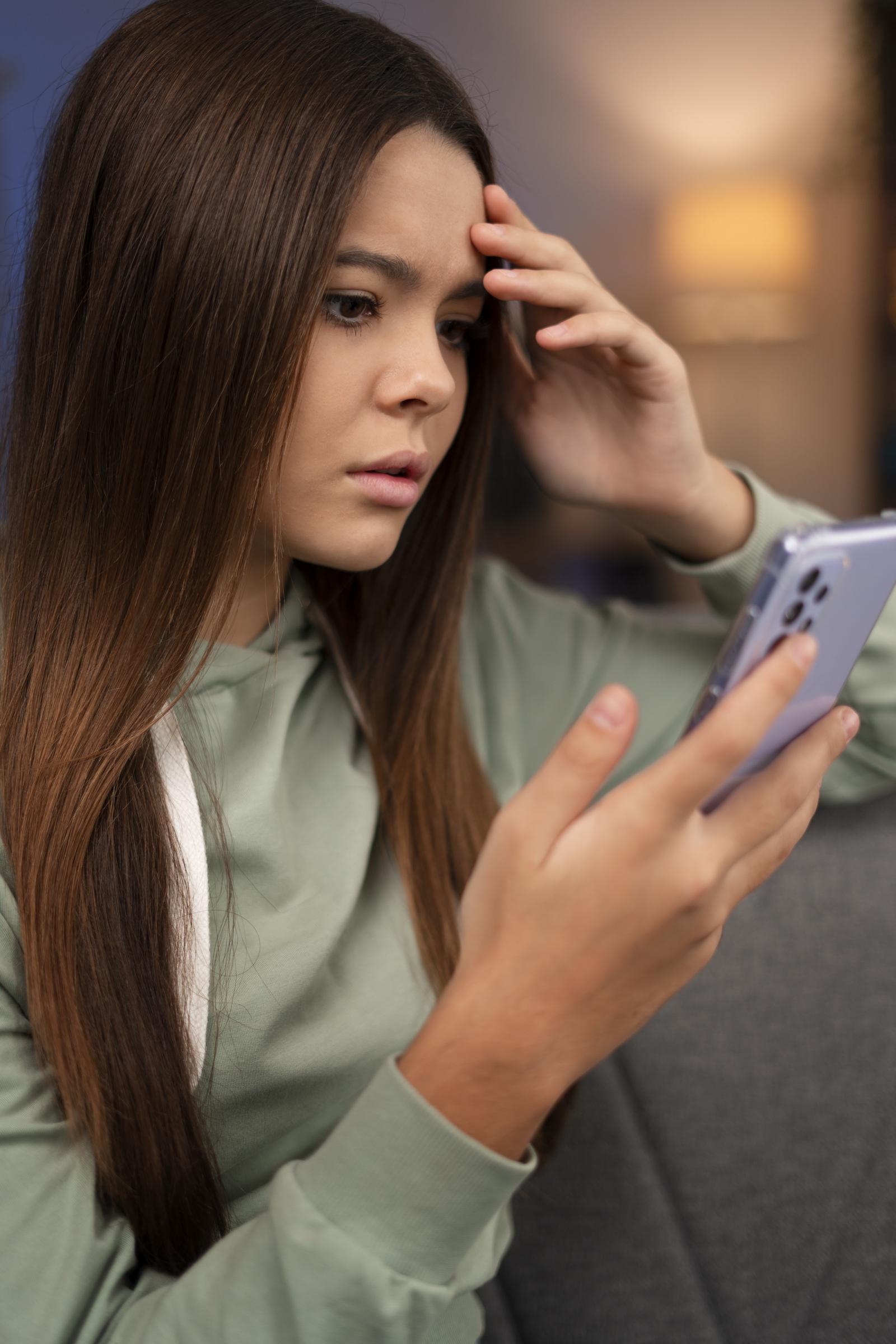 A sad young woman on her phone | Source: Freepik