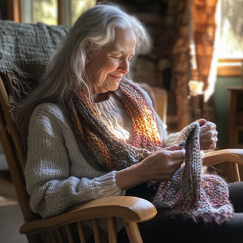 An old woman sitting on a rocking chair | Source: Midjourney