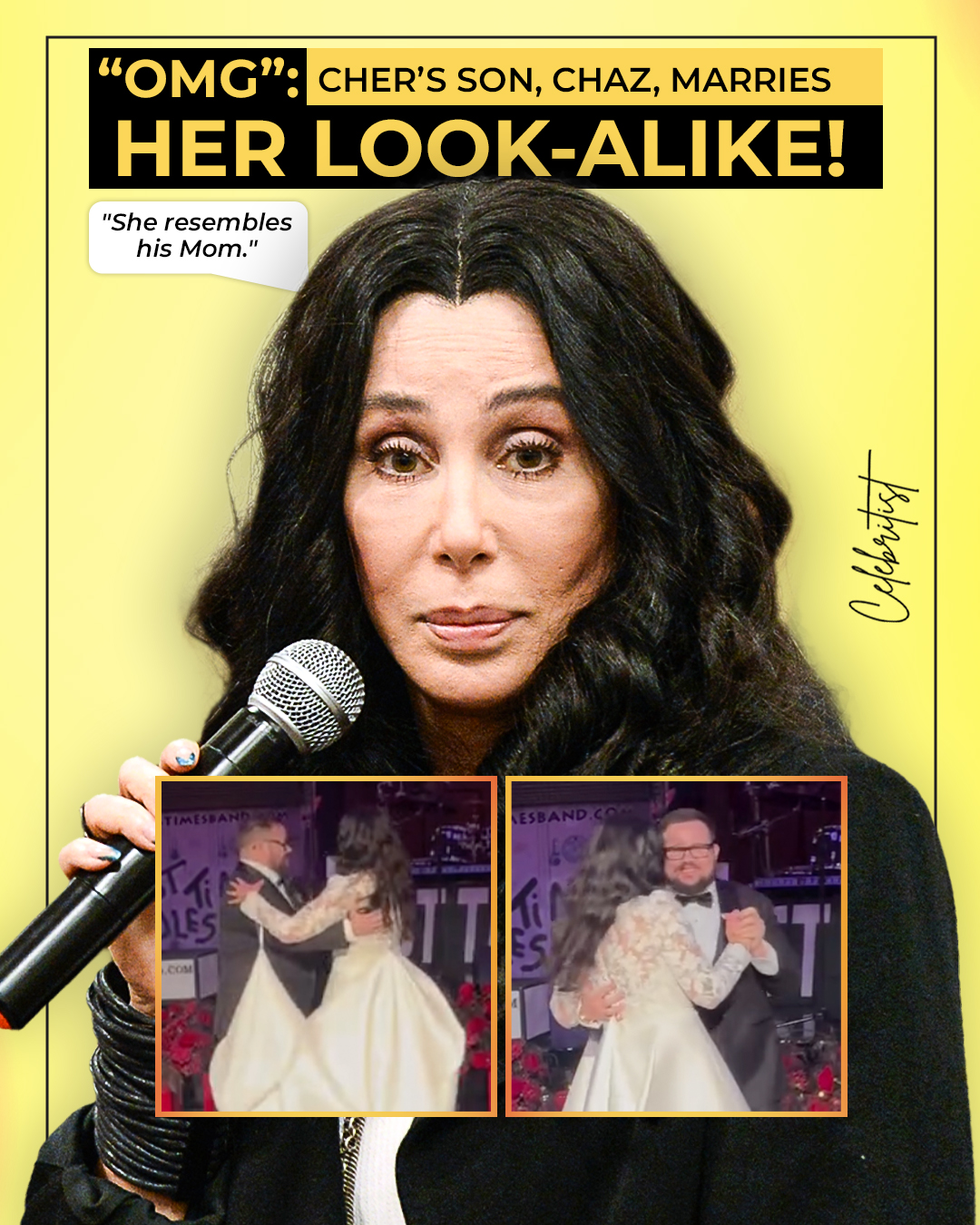 Cher campaigns for Hillary Clinton on November 7, 2016, in Miami, Florida | Chaz Bono dancing with his wife, Shara Blue Bono | Source: Getty Images | Instagram/sharablue