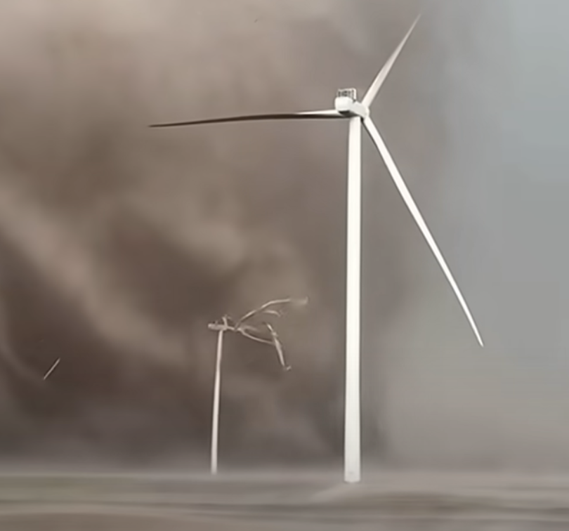 A real shot of a wind turbine breaking in a tornado in a clip uploaded on July 21, 2024 | Source: YouTube/Reed Timmer