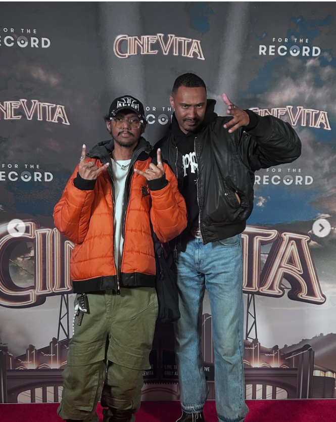 The McKnight brothers pose together on a red carpet in front of a step-and-repeat backdrop reading "CINEVITA" and "FOR THE RECORD," from a post dated September 28, 2025. | Source: Instagram/itsjuliemcknight