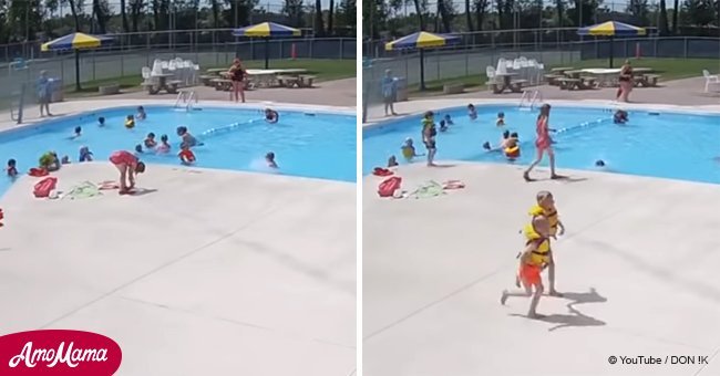 Video shows scary moment boy almost drowns in busy pool and nobody around him notices