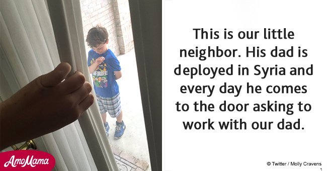 While boy's father is deployed, he turns up at neighbor’s house and asks to help dad with chores