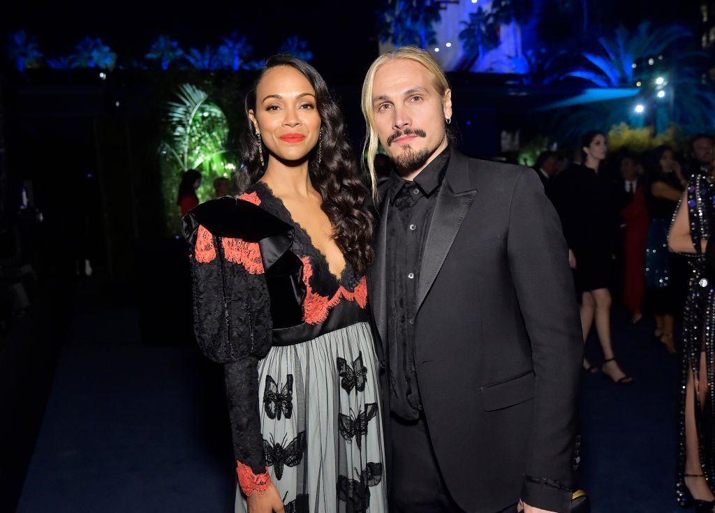 Zoe Saldana, wearing Gucci, and Marco Perego attend the 2019 LACMA Art + Film Gala Presented By Gucci at LACMA| Photo: Getty Images