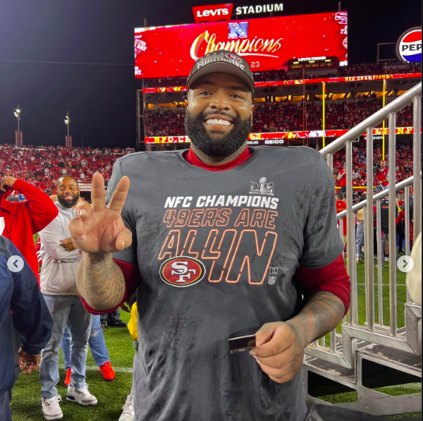 Trent Williams posing for a picture at the NFC Champions game, posted on February 4, 2024 | Source: Instagram/yoginisdww