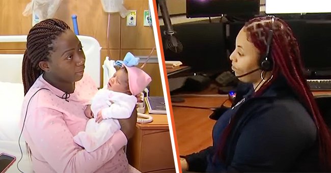Picture of Charlotte Fatoma with her baby [left]. Picture of 911 operator Elyce Rivera [right] | Photo: youtube.com/NBC10 Philadelphia  