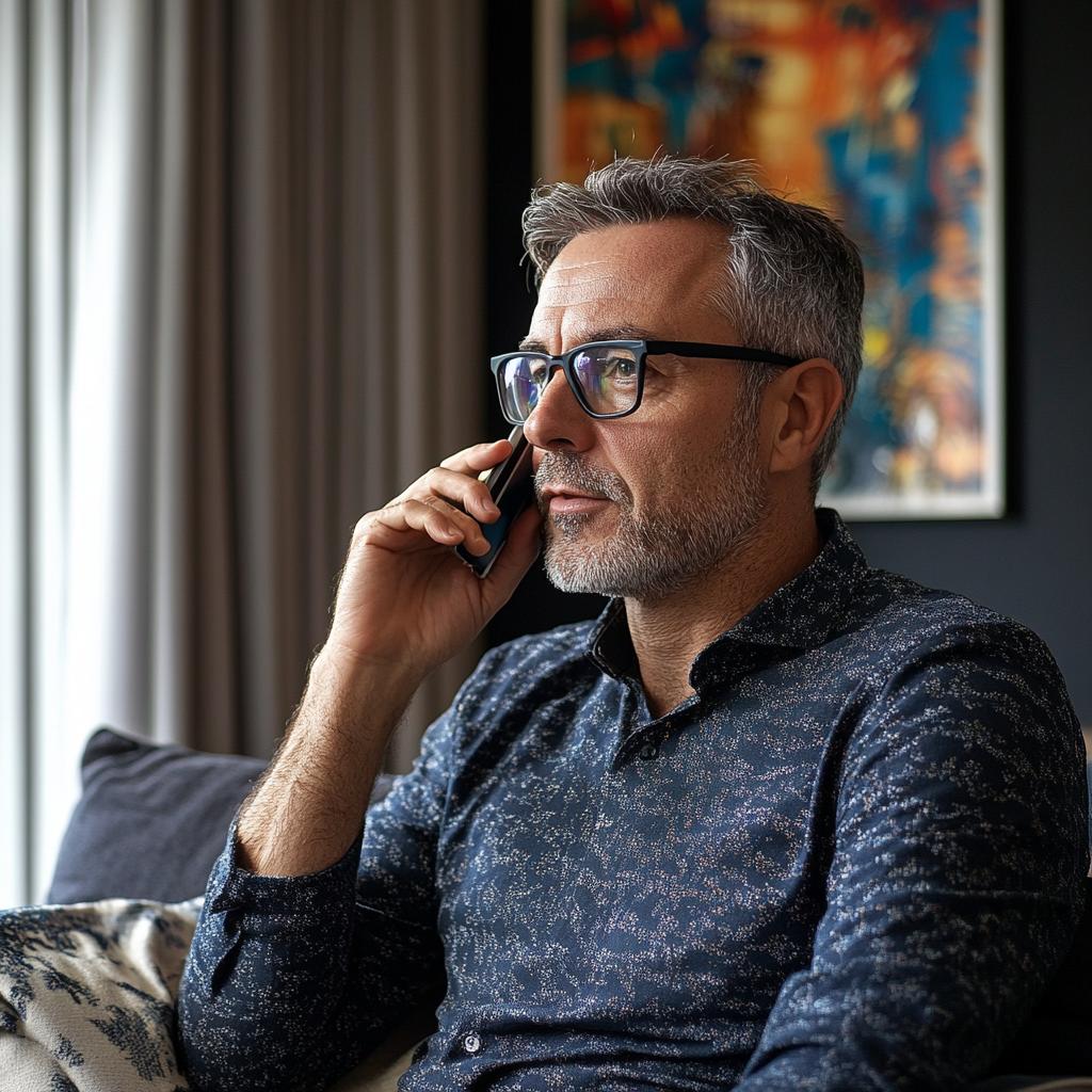 A middle-aged man talking on his phone | Source: Midjourney