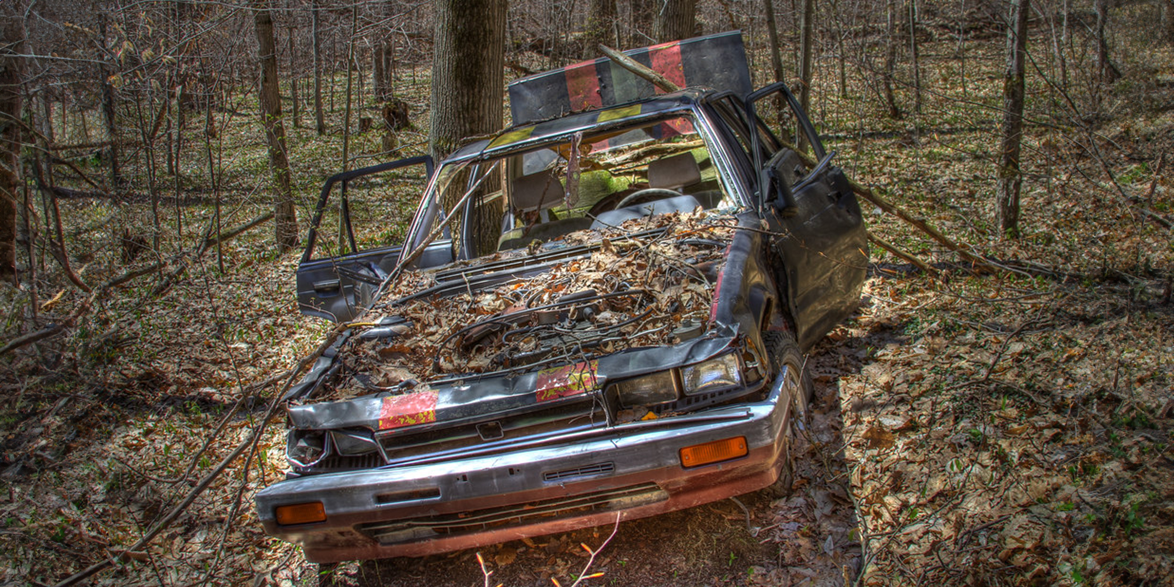 An abandoned car in a forest | Source: flickr.com/waitscm/CC BY 2.0