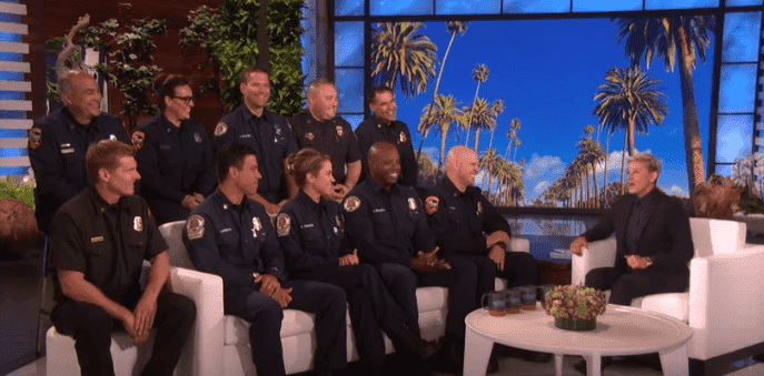 Ellen DeGeneres welcomes 10 firefighters who fought the California wildfires on her show on November 6, 2019. | Source: YouTube/TheEllenShow.