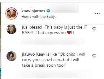 A fan's comment on one of Kaavia James' post on Instagram | Photo: instagram.com/kaaviajames