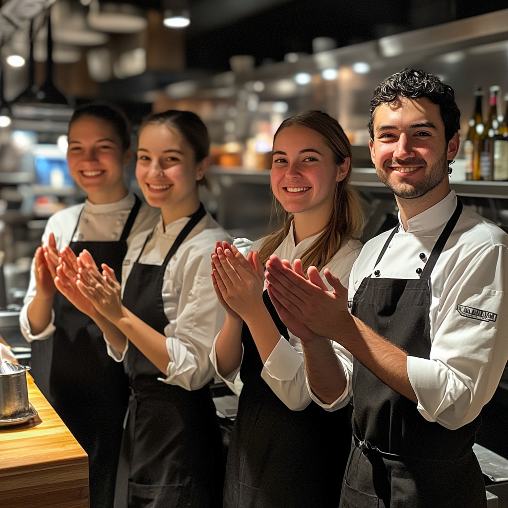 Restaurant employees clapping | Source: Midjourney