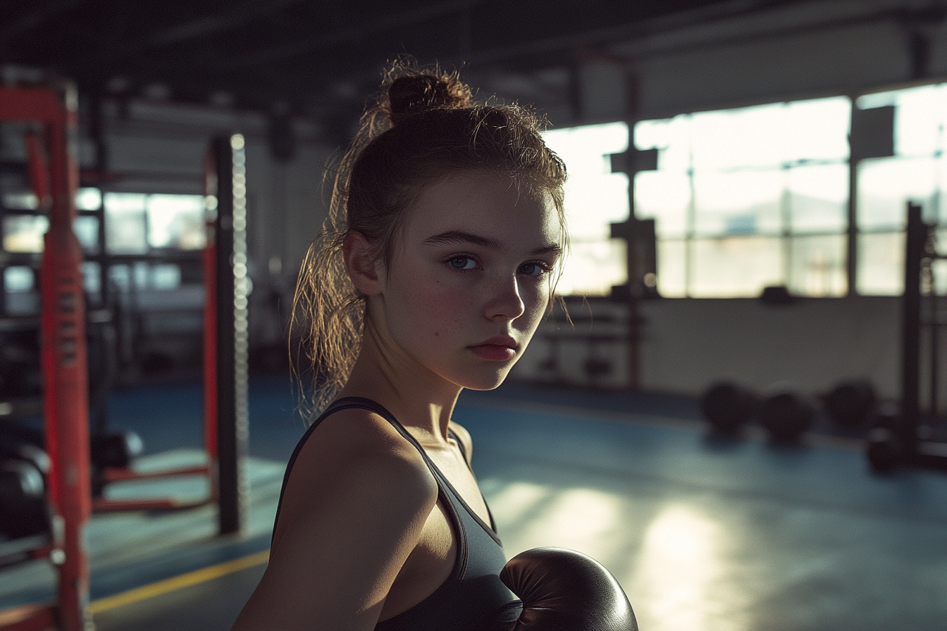 A young girl in a boxing gym | Source: Midjourney