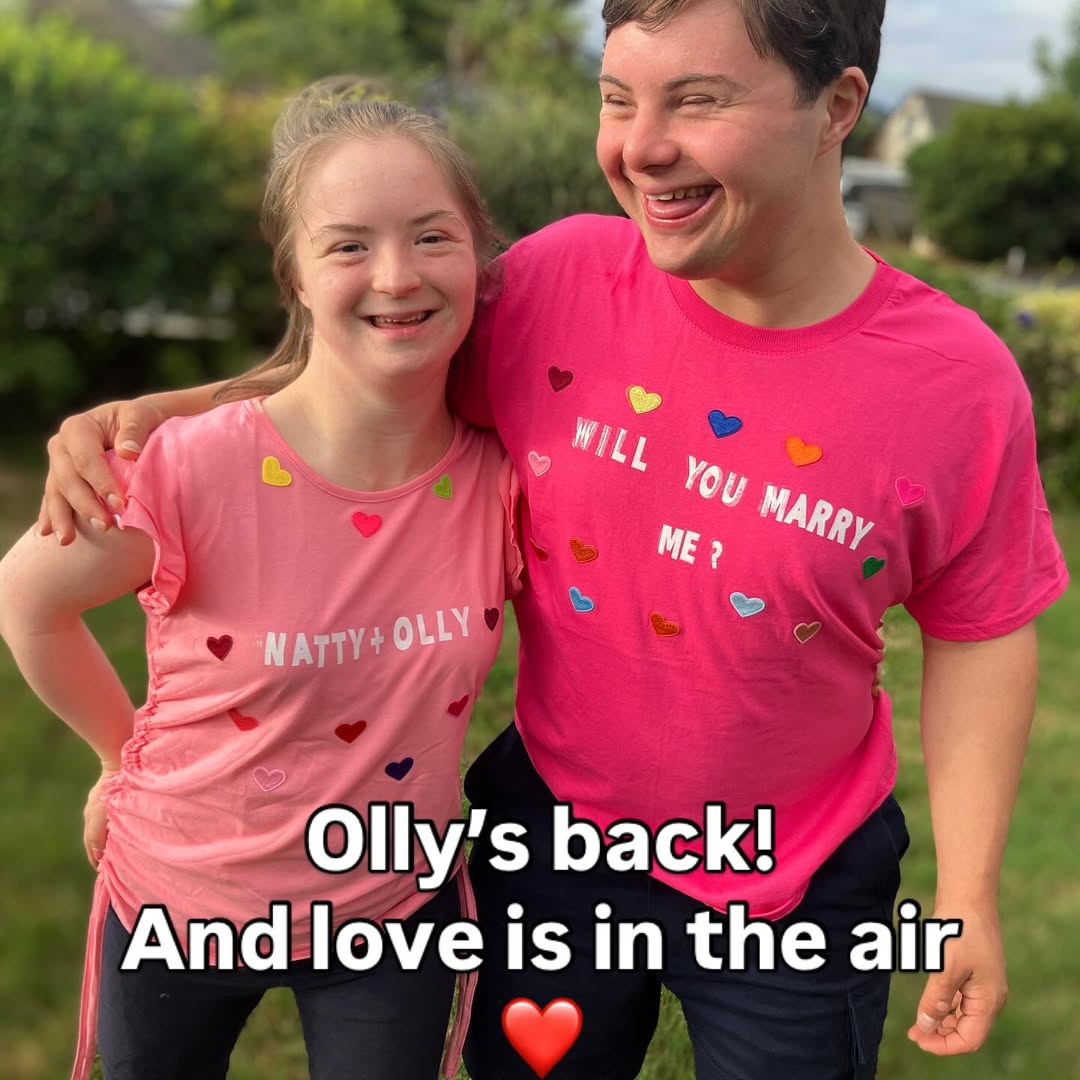 Sally Phillips' son with his girlfriend from a post dated July 31, 2025. | Source: Instagram/downssideup