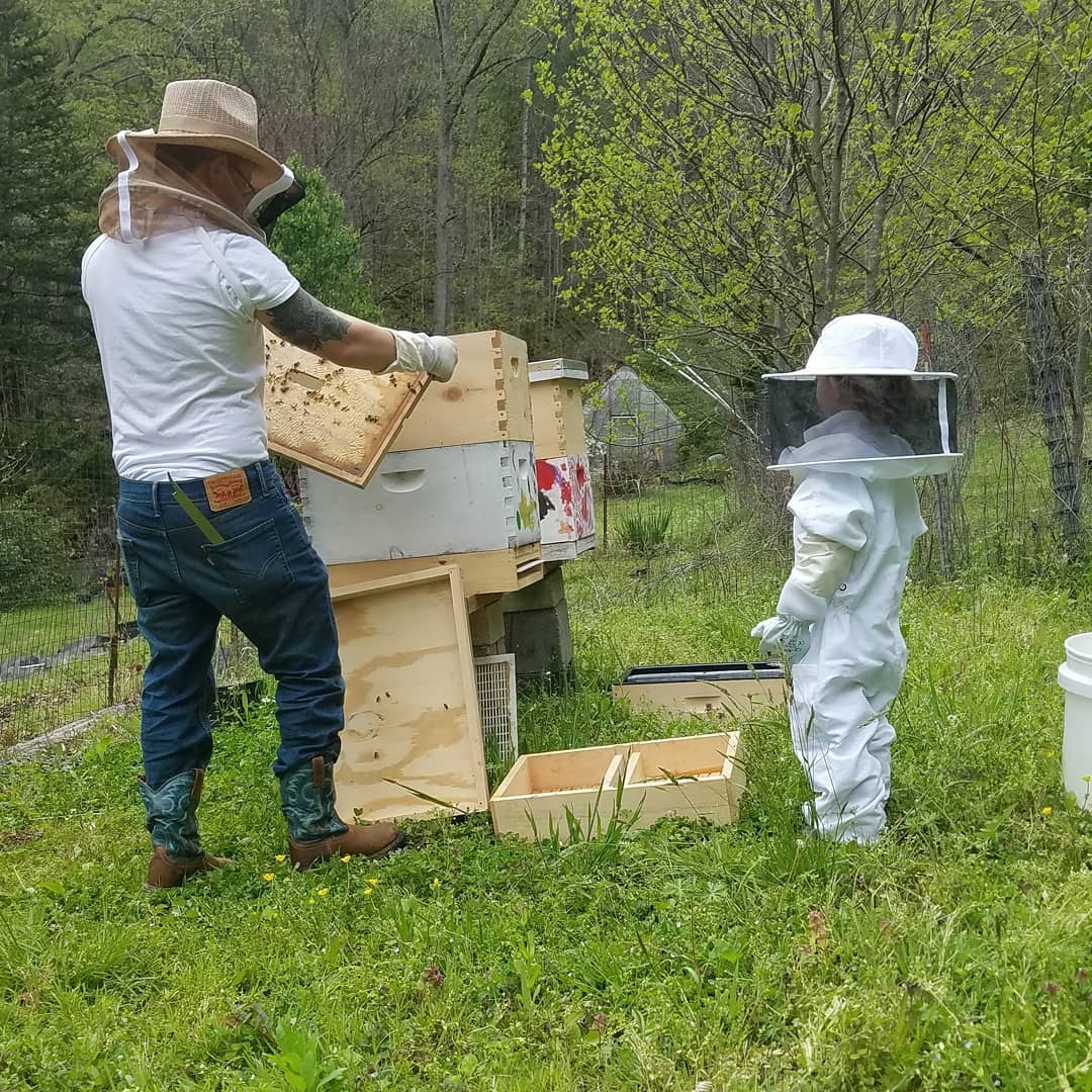 Knox Petrucci and one of Alison Wisely's sons taking care of bees, from a post dated October 2, 2024 | Source: Facebook/brianapy