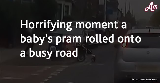 Horrifying moment a baby's pram rolled onto a busy road