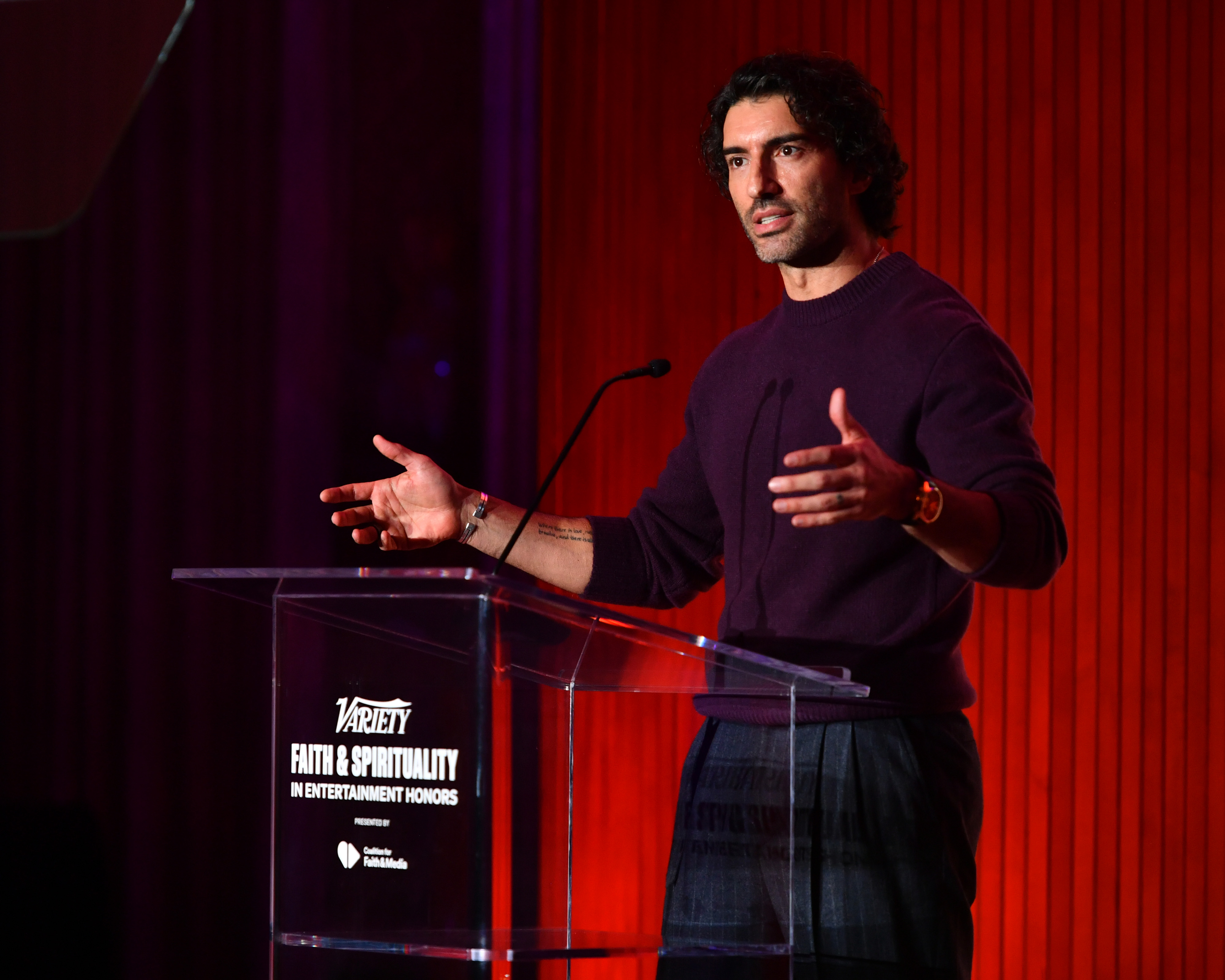 Justin Baldoni speaks at the Variety Faith and Spirituality in Entertainment Honors on December 4, 2024, at the Four Seasons Hotel Los Angeles. | Source: Getty Images