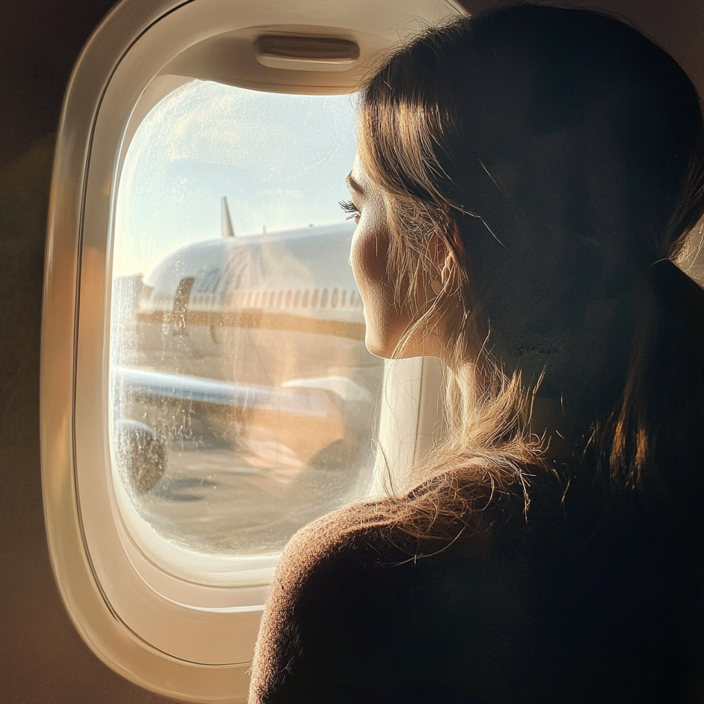 The woman looks out the window. | Source: Midjourney