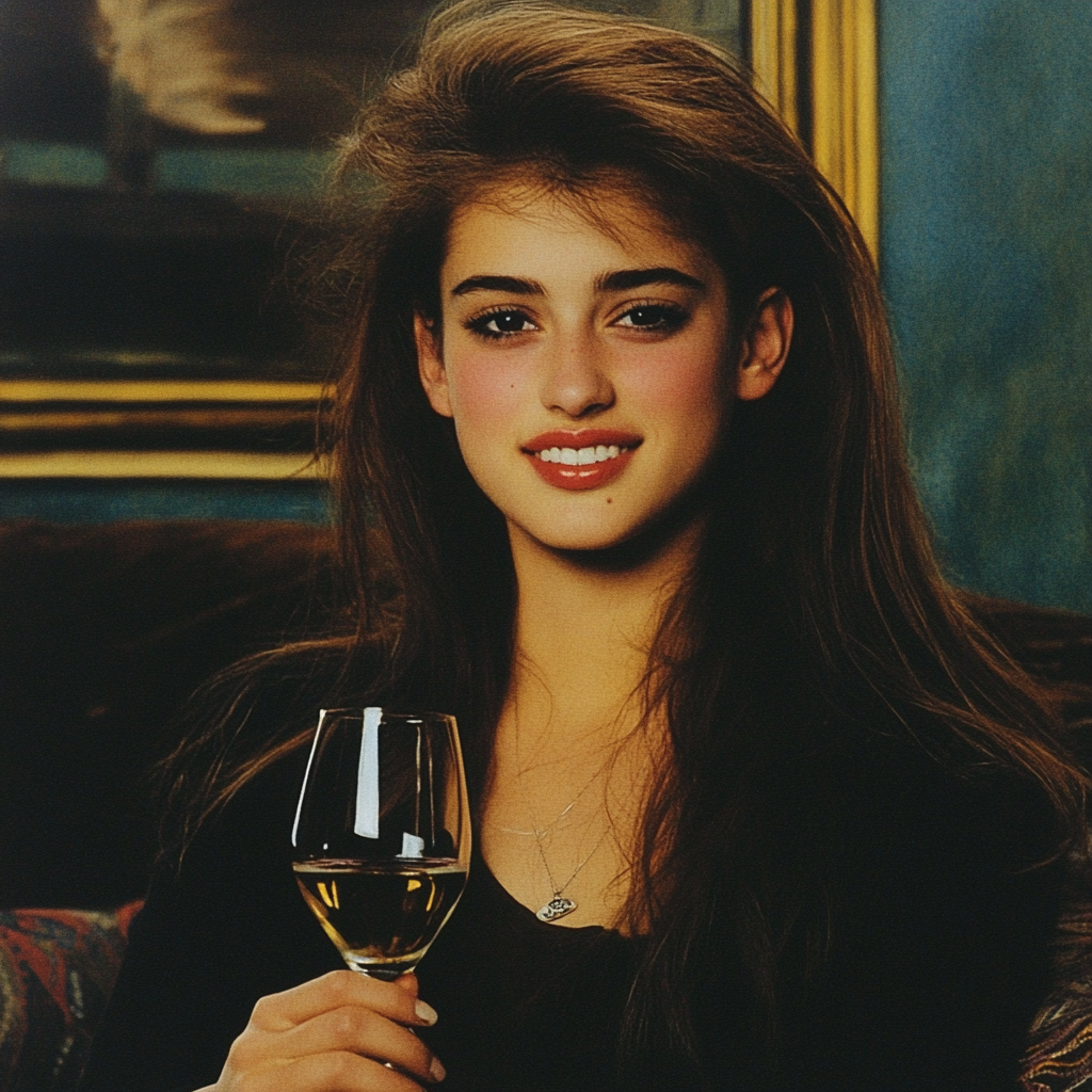 A smiling woman holding a wine glass | Source: Midjourney