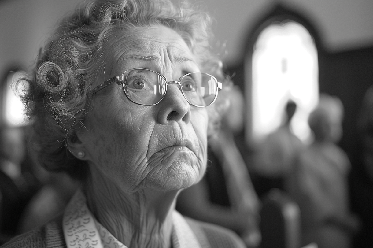 A mature woman standing in a church | Source: Midjourney