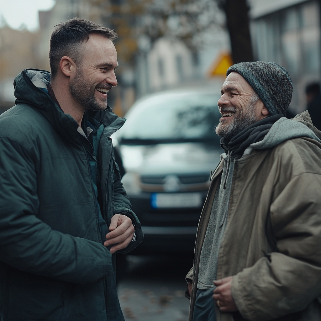 Man talking to a homeless man | Source: Midjourney