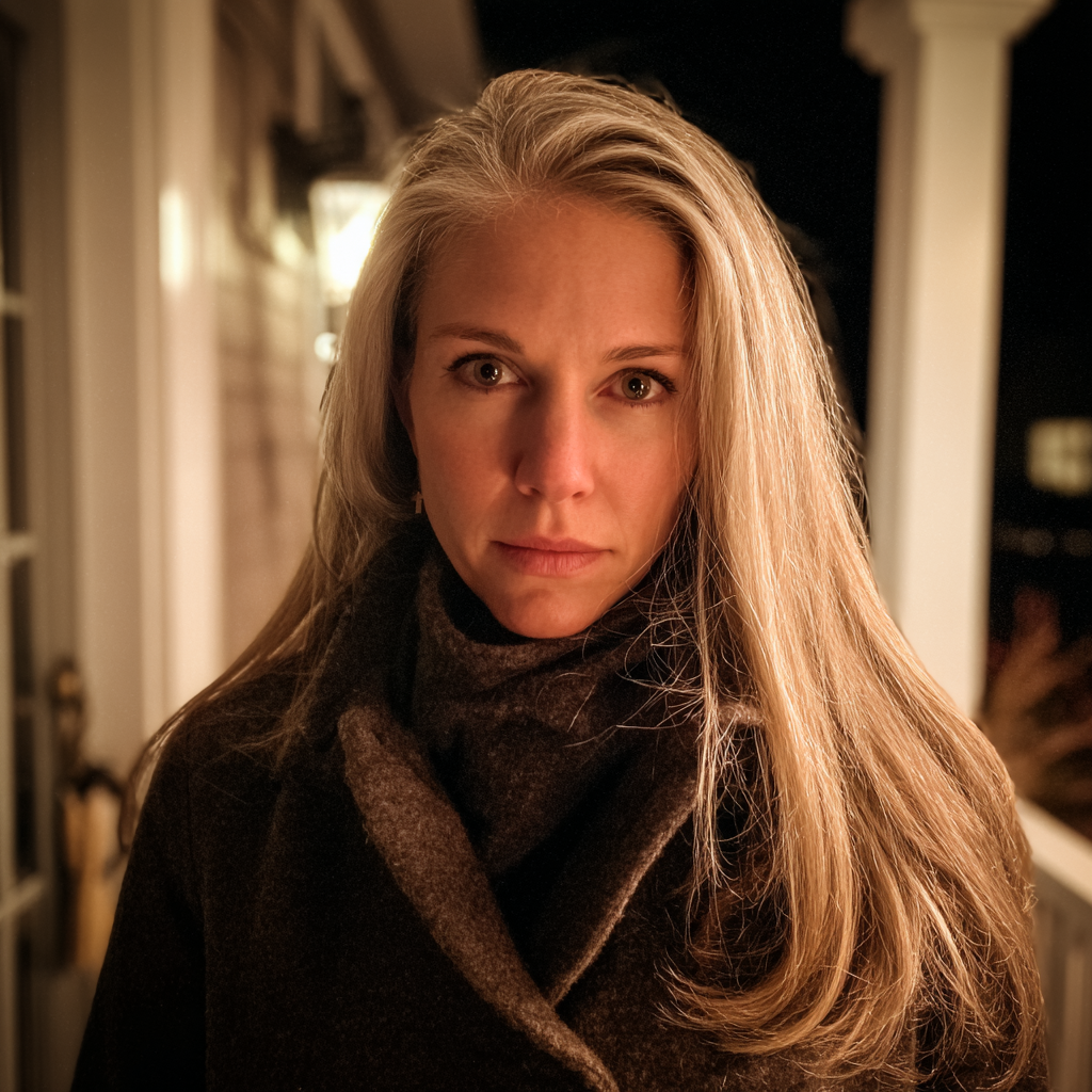 A woman standing on a porch | Source: Midjourney