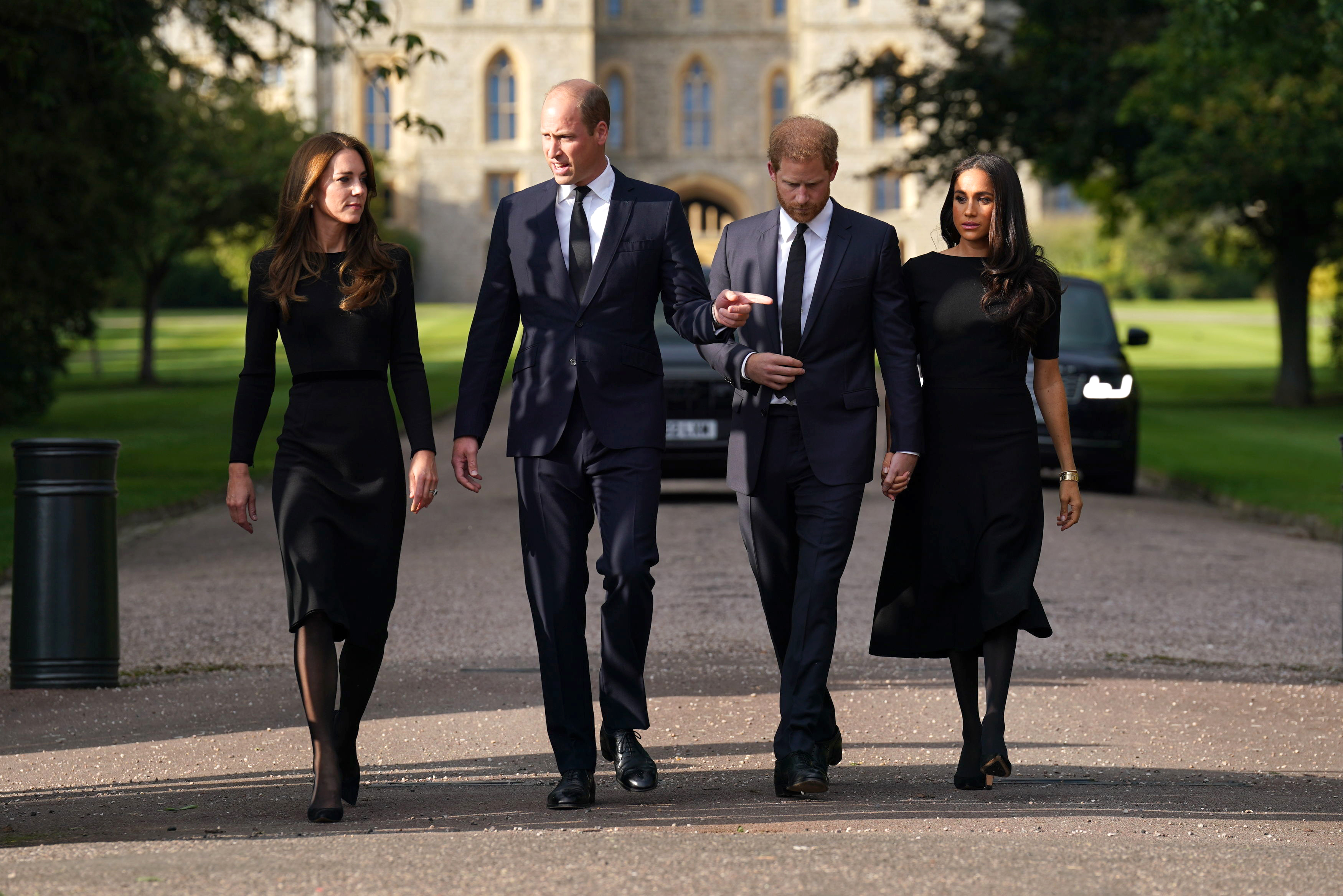 Kate Middleton, Prince William, Prince Harry and Meghan Markle on a walkabout in Windsor, England on September 10, 2022 | Source: Getty Images
