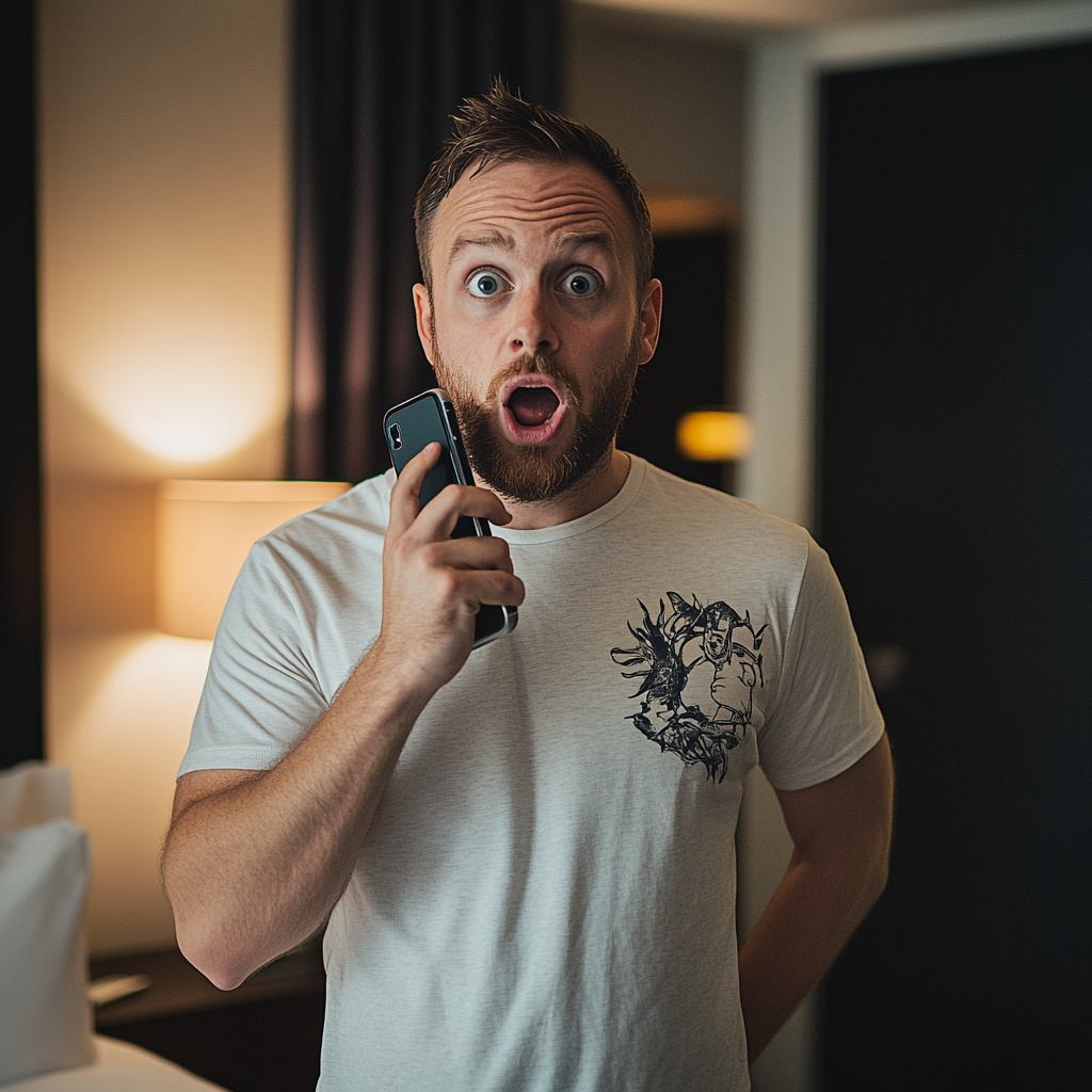 A shocked and hurt man talking on his phone | Source: Midjourney