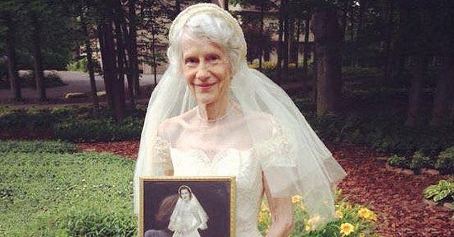 Amy Buchan Kavelaras's grandmother, Ruth, in her wedding dress 63 years later. | Photo: facebook.com/newsnercom 