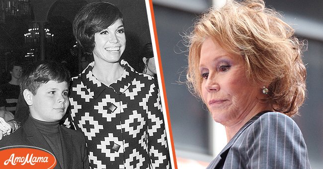 Mary Tyler Moore and her son, Richard Meeker, in February 1968 [left]. Moore on July 14, 2012 in New York City [right] | Photo: Getty Images 