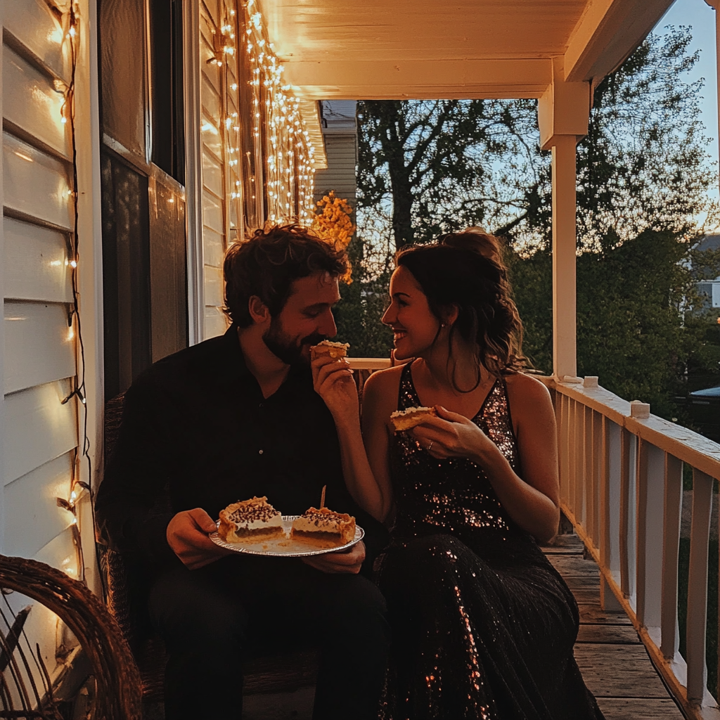 A couple sitting on a porch together | Source: Midjourney