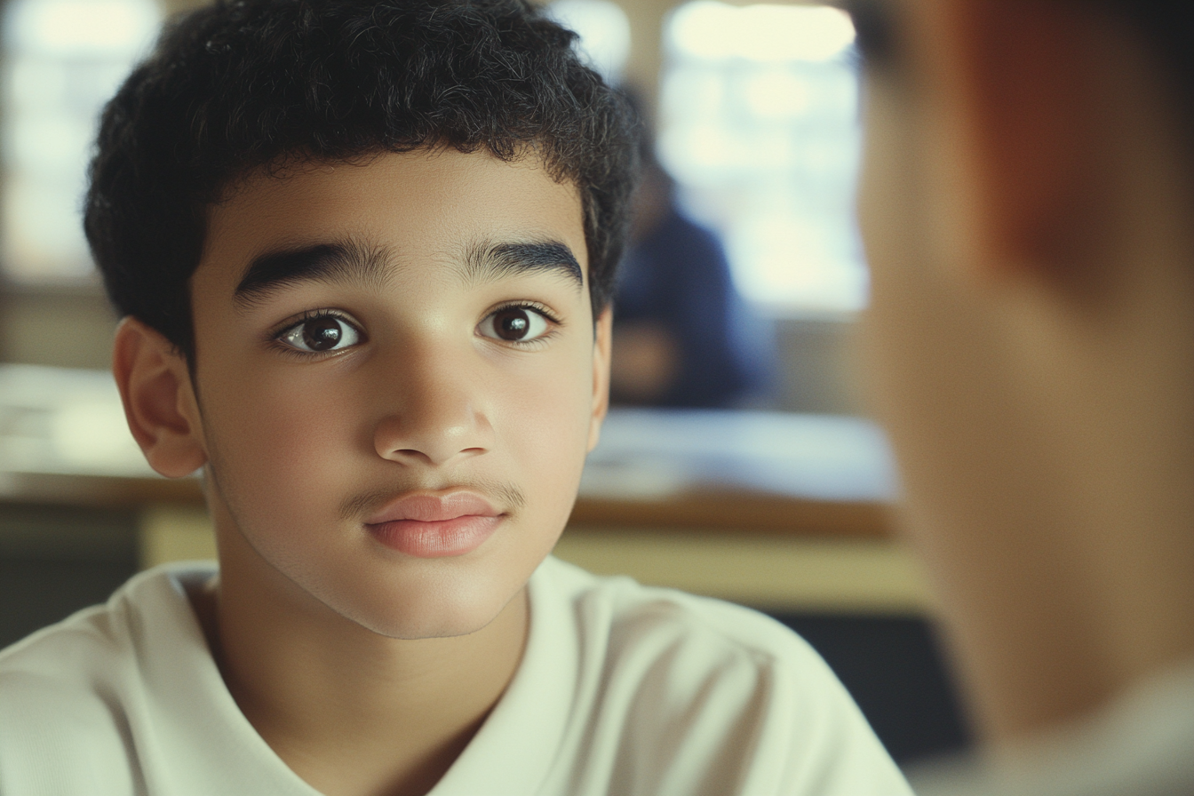 A boy talking to his sister's friend | Source: Midjourney