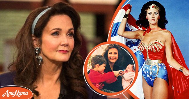 Lynda Carter on "Megyn Kelly TODAY" on April 17, 2018, her as "Wonder Woman circa 1977, and the star celebrating Mother's Day with James Altman and Jessica Carter Altman on May 13, 201 | Photos: Nathan Congleton/NBCU Photo Bank/NBCUniversal & Silver Screen Collection/Getty Images & Instagram/reallyndacarter
