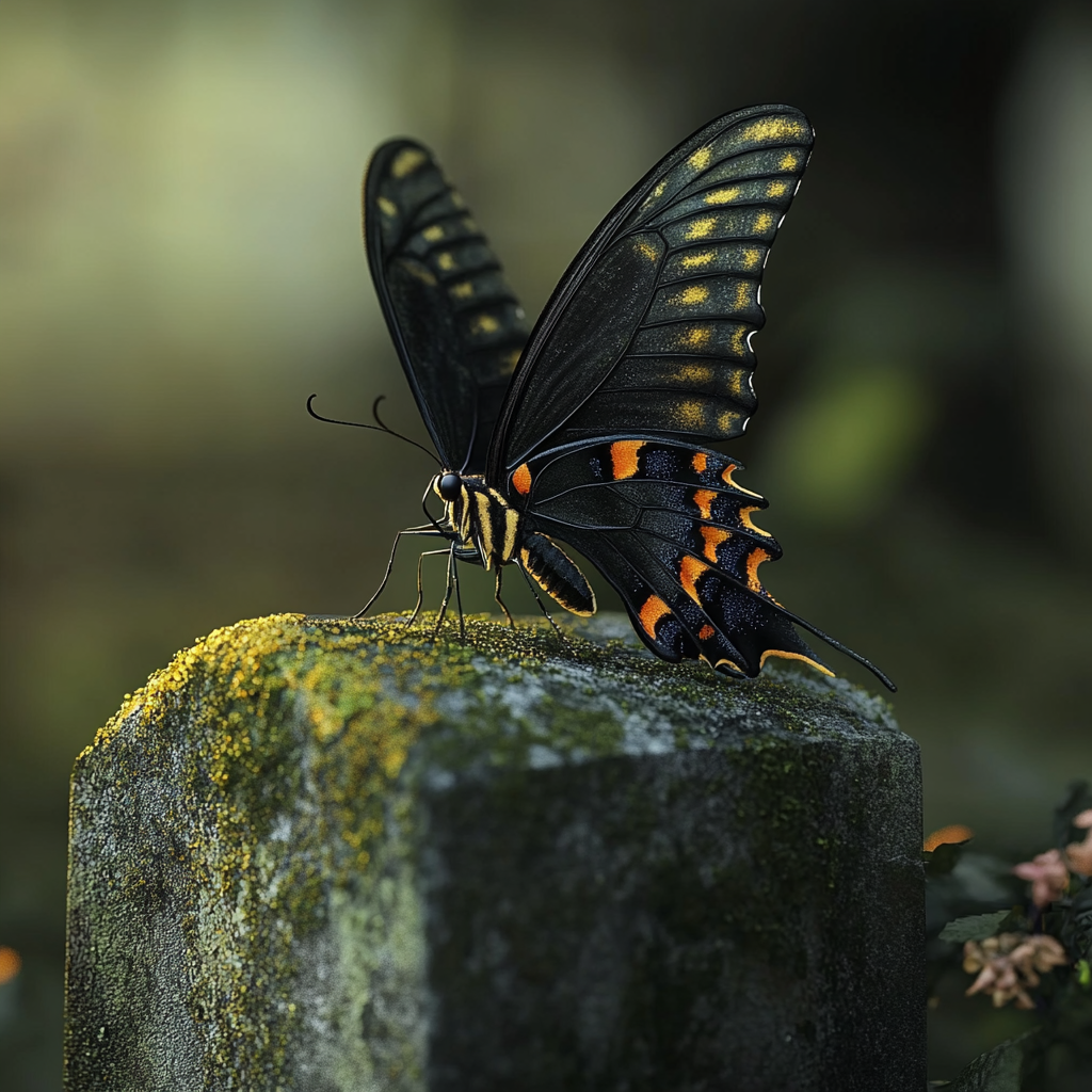 A butterfly on a headstone | Source: Midjourney