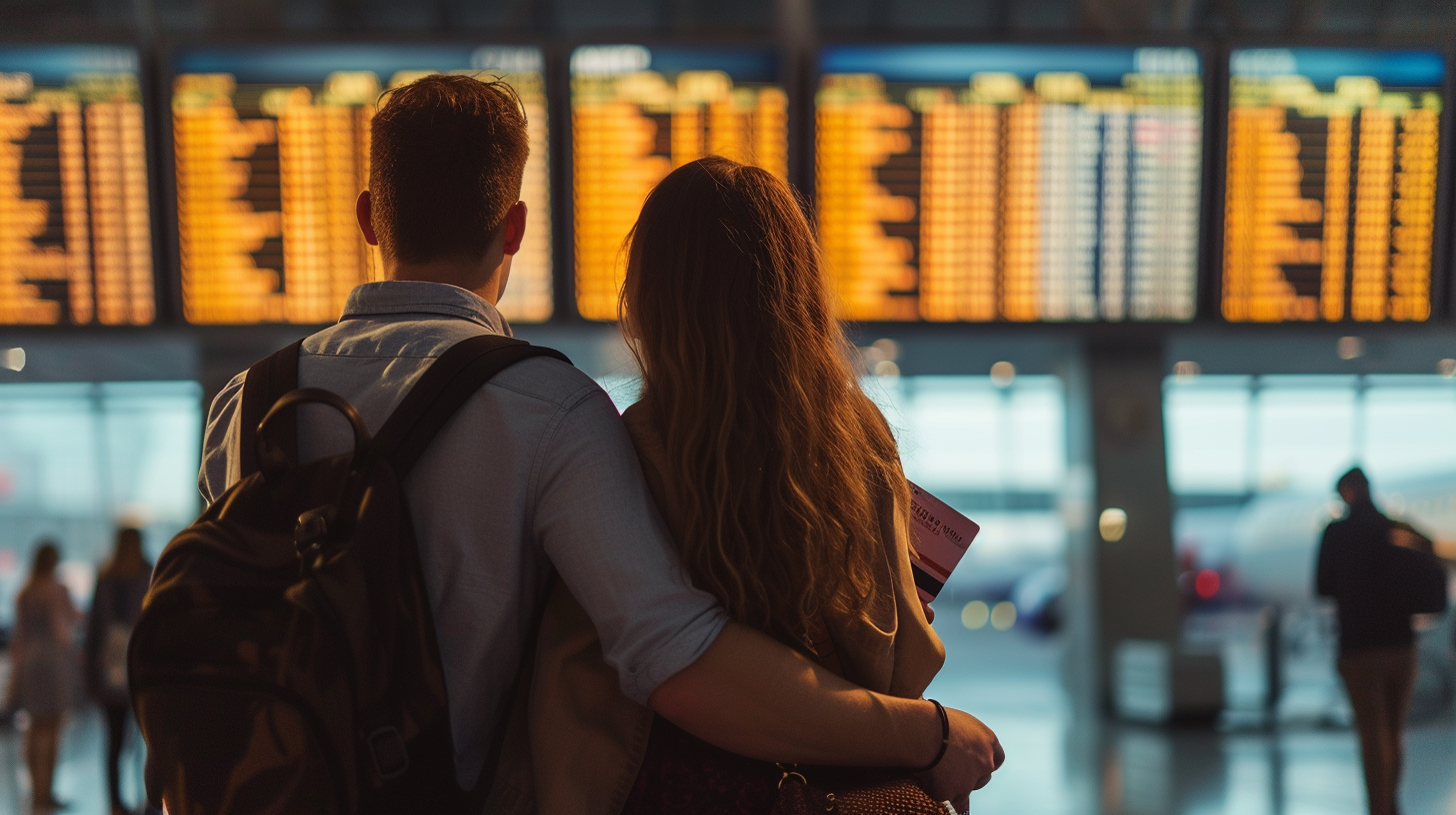 A couple at an airport | Source: Midjourney