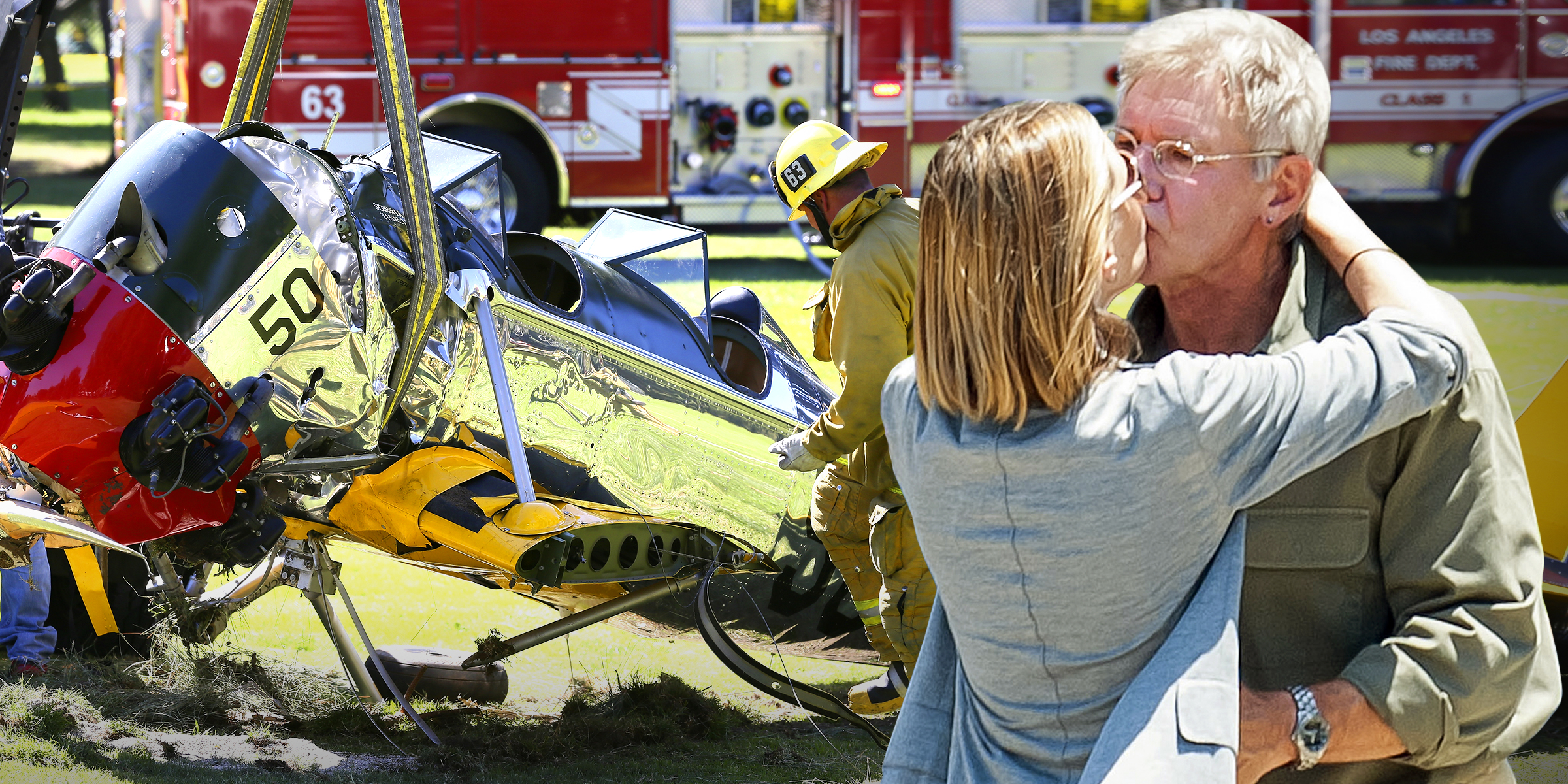 Das einmotorige Flugzeug, gesteuert von Harrison Ford, 2015 | Calista Flockhart und Harrison Ford, 2011 | Quelle: Getty Images