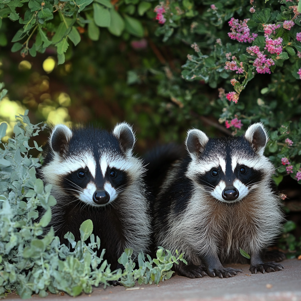 Two little animals sitting in a garden | Source: Midjourney