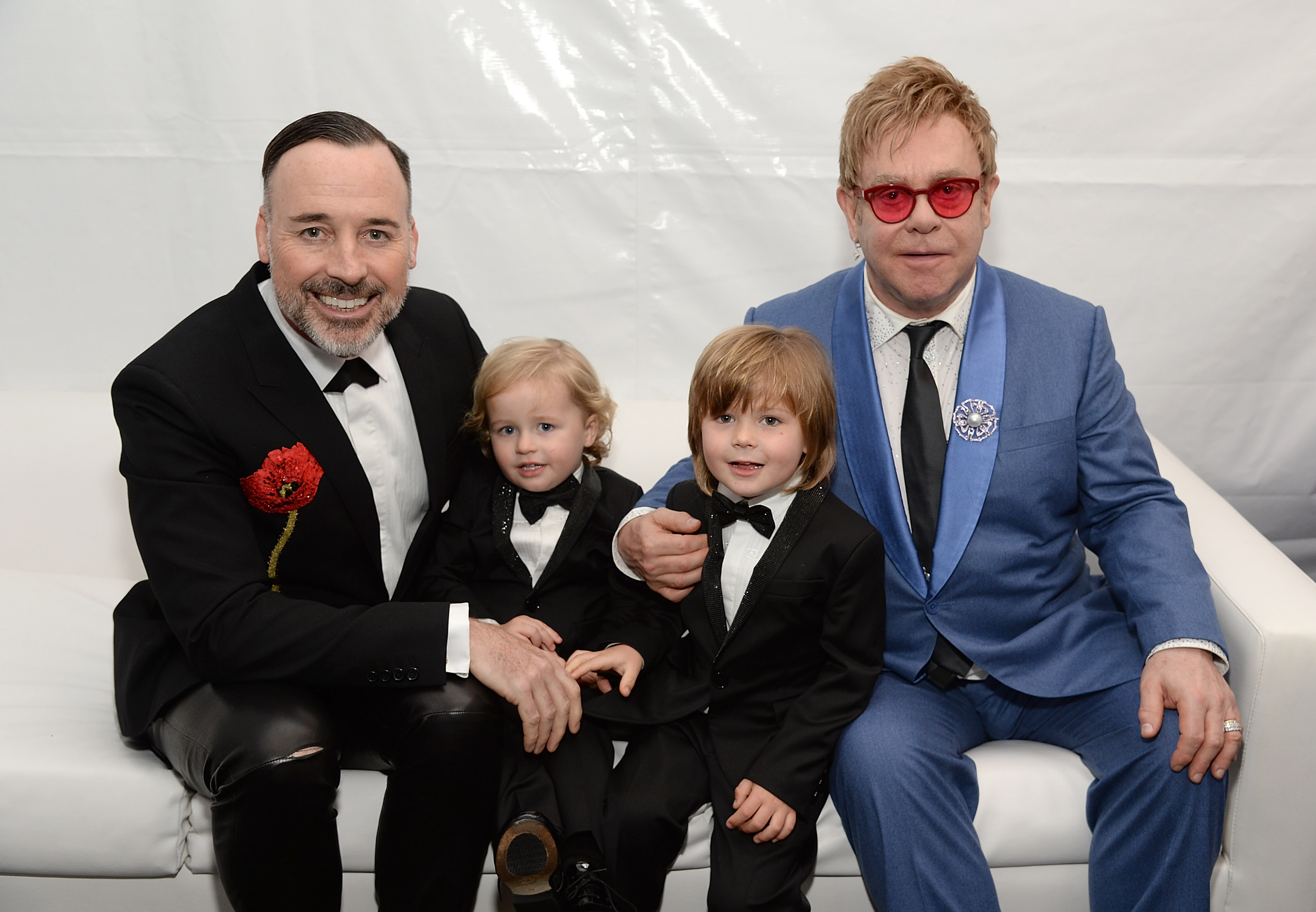 David Furnish and ,Elton John with their children Elijah and Zachary AIDS Foundation Academy Awards in Los Angeles in 2015 | Source: Getty Images