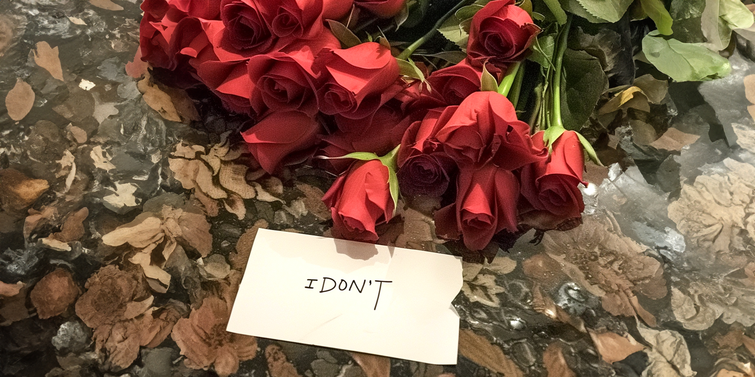 Bouquet of flowers with a note written, 