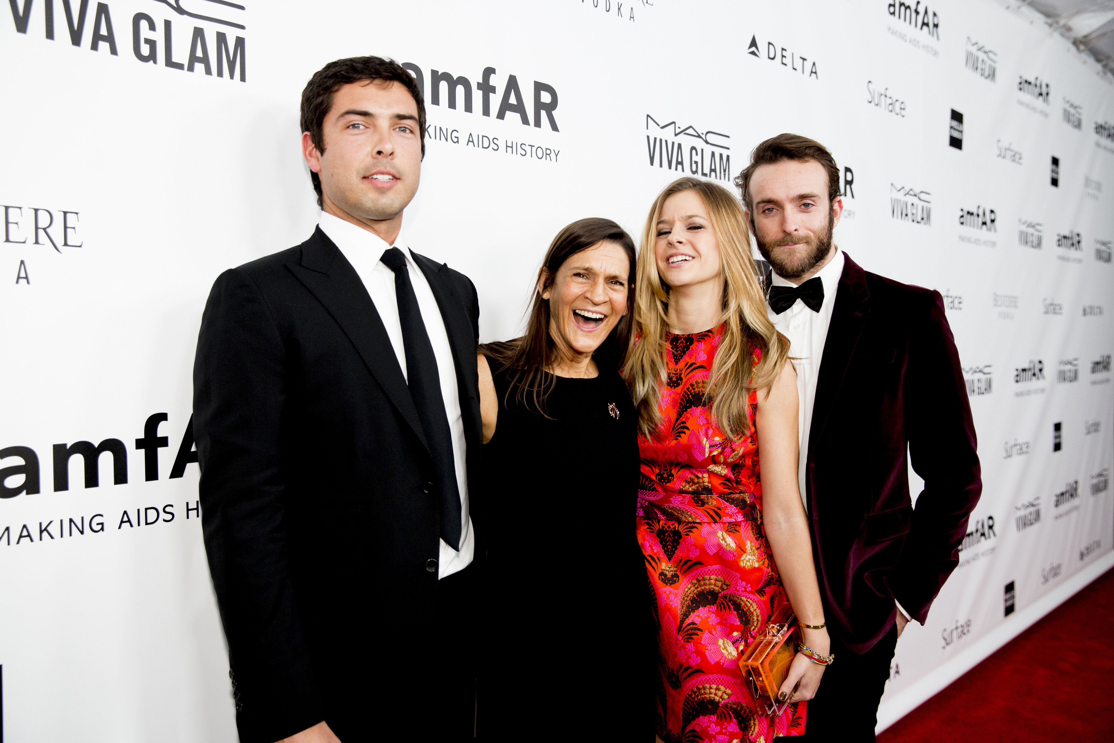 Caleb Wilding, honoree Aileen Getty, Alexandra Wilding, and Andrew Wilding at the amfAR Inspiration Gala on December 12, 2013, in Los Angeles, California | Source: Getty Images