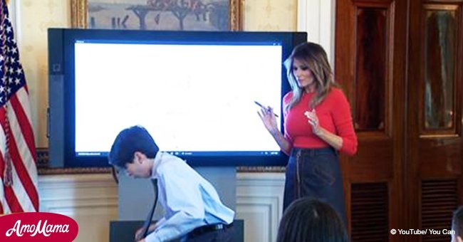 Boy accidentally drops water glass in front of First Lady. Melania's reaction was filmed